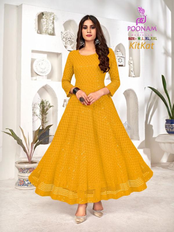 Poonam Kitkat Rayon Fancy Wear Anarkali Kurti Collection